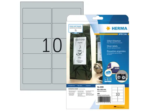 HERMA 4099 Zilver folie-etiketten A4 96x50,8mm Glossy 250 stuks