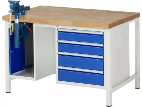 werkbank,HxBxD 840-1040x1250x900mm,beukblad,draagverm. 1250kg,4voeten