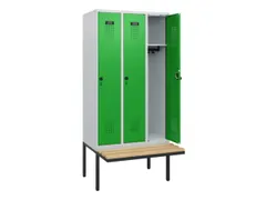 locker met bank,HxBxD 1950x900x815mm,3vak,vak B 300mm,draaigrendel
