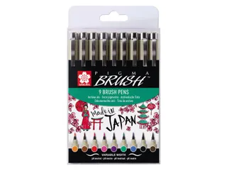 Viltstift met brushpen Bruynzeel Sakura Pigma etui 9 kleuren assorti - 6
