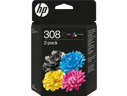 HP 308 originele 2-pack combo zwarte/driekleureninktcartridges 6L6S6UE