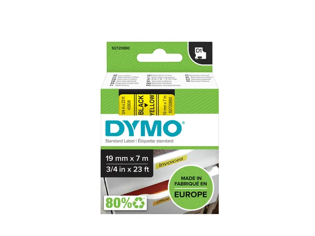 Labeltape Dymo 45808 D1 S720880 19mmx7m zwart op geel