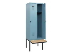 locker met bank,HxBxD 1950x600x815mm,2vak,vak B 300mm,draaigrendel