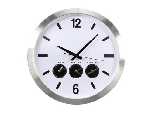 Aluminium Wereldklok Met 3 Tijdzones Ø 45.5cm cijfers