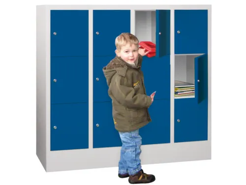 lockerkast,HxBxD 1187x1200x500mm,4x3vakken,RAL7035,front RAL3000