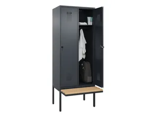 locker met bank,HxBxD 2120x800x815mm,2vak,vak B 400mm,draaigrendel - 1