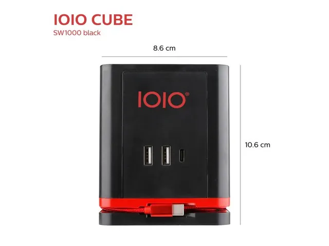 IOIO Stekkerdoos Kubus SW1000 3-voudig + 3x USB Zwart