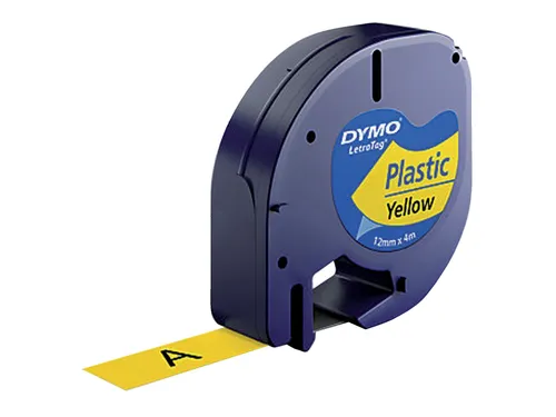 Labeltape Dymo Letratag 91202 plastic 12mm zwart op geel S0721620