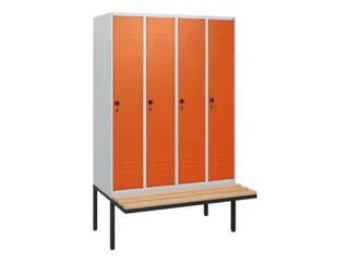 locker met bank,HxBxD 1950x1200x815mm,4vak,vak B 300mm,draaigrendel - 1