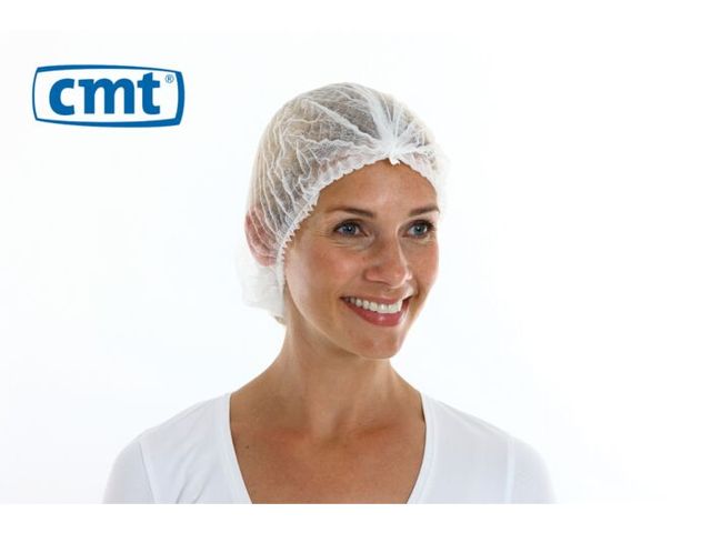 CMT pp non woven Haarnet baret wit 53cm clip cap 1000 Stuks | BeschermkledingOnline.nl