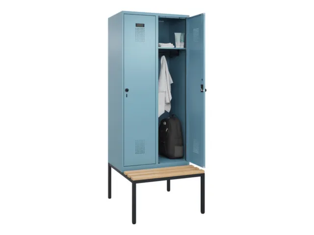 locker met bank,HxBxD 2120x800x815mm,2vak,vak B 400mm,draaigrendel