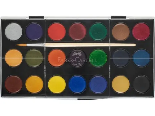 Waterverfdoos Faber-Castell 21 kleuren (diameter 24mm) incl. penseel