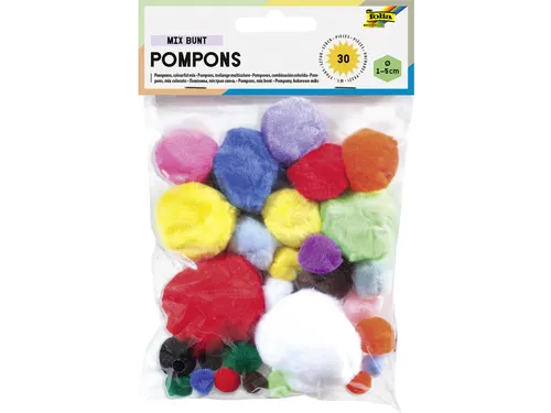 Pompon Folia 30 stuks diverse kleuren en afmetingen 30 stuks