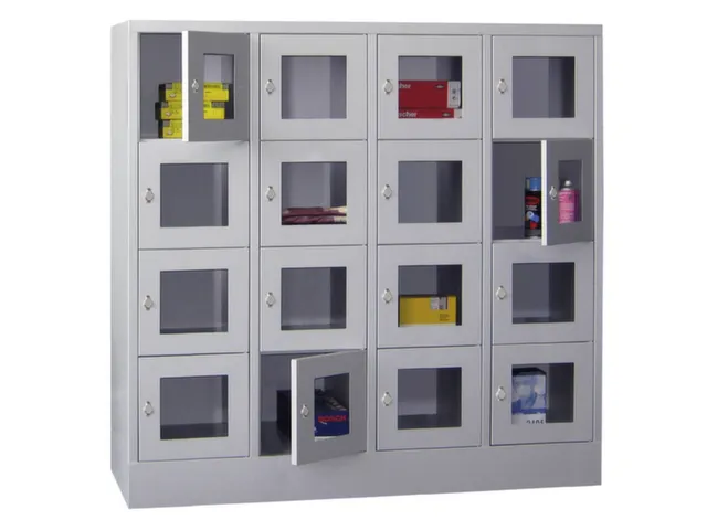 lockerkast,HxBxD 1518x1600x500mm,4x4vakken,RAL7035,front RAL5010