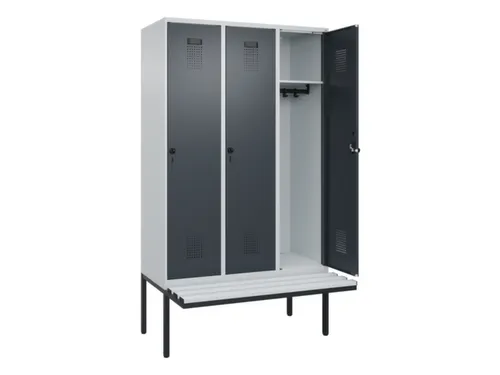 locker met bank,HxBxD 2120x1200x815mm,3vak,vak B 400mm,draaigrendel