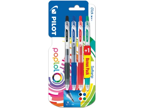 Gelroller Pilot Pop'lol 0.7mm Medium blister 3+1 Gratis Basis kleuren