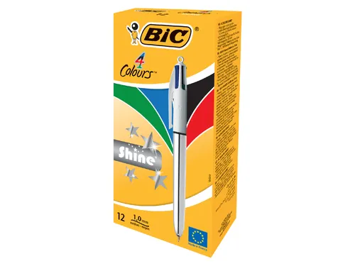 Balpen Bic 4kleuren shine medium zilver