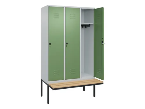 locker met bank,HxBxD 2120x1200x815mm,3vak,vak B 400mm,draaigrendel