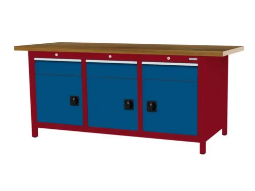 werkbank,HxBxD 860x2000x750mm,onderstel RAL3003,fronten RAL5010