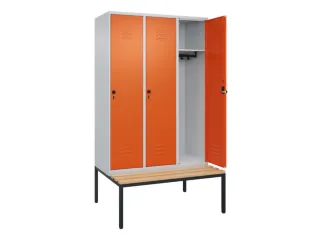 locker met bank,HxBxD 2120x1200x815mm,3vak,vak B 400mm,draaigrendel - 2