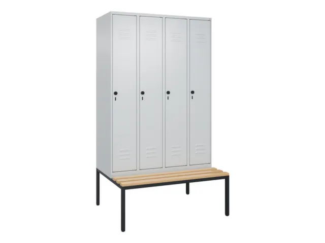 locker met bank,HxBxD 2120x1200x815mm,4vak,vak B 300mm,draaigrendel