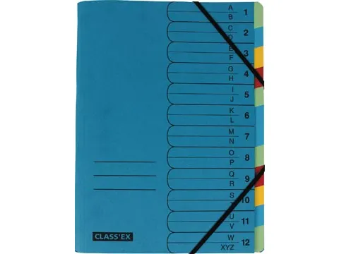 Class'ex Sorteermap A-Z en 1-12, Blauw 12 vaks Assorti Kleuren