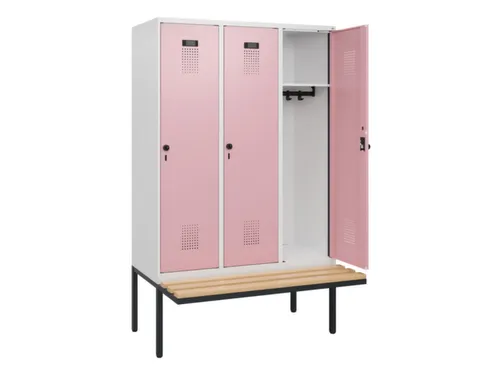 locker met bank,HxBxD 1950x1200x815mm,3vak,vak B 400mm,draaigrendel