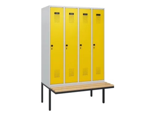 locker met bank,HxBxD 1950x1200x815mm,4vak,vak B 300mm,draaigrendel