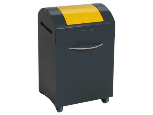 Afvalbak 45 Liter 650x380x320mm Plaatstaal 2 Wielen Klep Geel