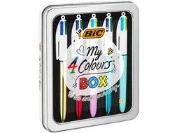 Balpen Bic 4kleuren My Bic medium assorti blik à 5 stuks