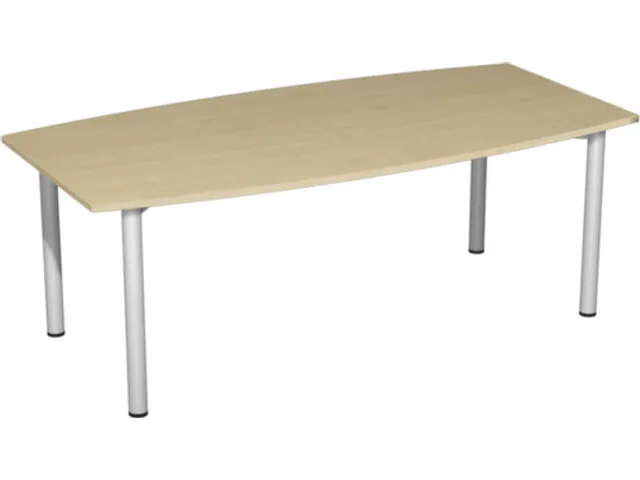 vergadertafel HxBxD 72x200x80cm vatvormig 4voeten Esdoorn Alu