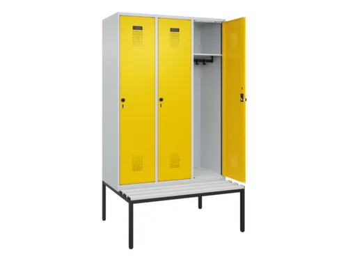 locker met bank,HxBxD 2120x1200x815mm,3vak,vak B 400mm,draaigrendel
