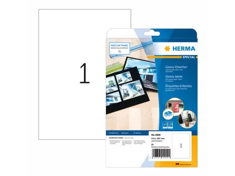 HERMA 4909 Glossy Etiketten A4 210x297mm Wit 25 stuks