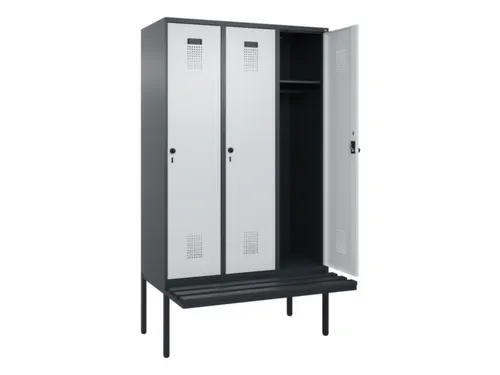 locker met bank,HxBxD 2120x1200x815mm,3vak,vak B 400mm,draaigrendel