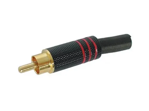 Mannelijke Rca Plug Vergulde Stekker Zwarte Metalen Behuizing Rood