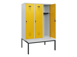 locker met bank,HxBxD 1950x1200x815mm,3vak,vak B 400mm,draaigrendel - 1