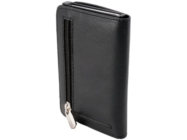 Pasjeshouder Clicksafe RFID nappaleer ZW/ZW 6 pasjes met opbergvak voo