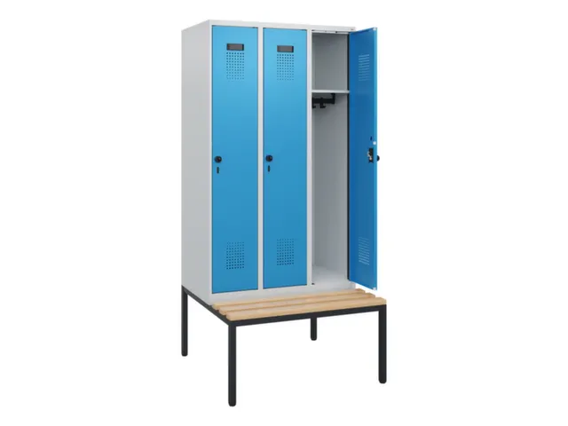 locker met bank,HxBxD 1950x900x815mm,3vak,vak B 300mm,draaigrendel