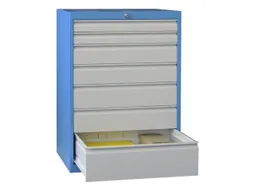 ladekast,HxBxD 1000x715x600mm,7lade(n),cil.-slot,RAL7035,front RAL3000