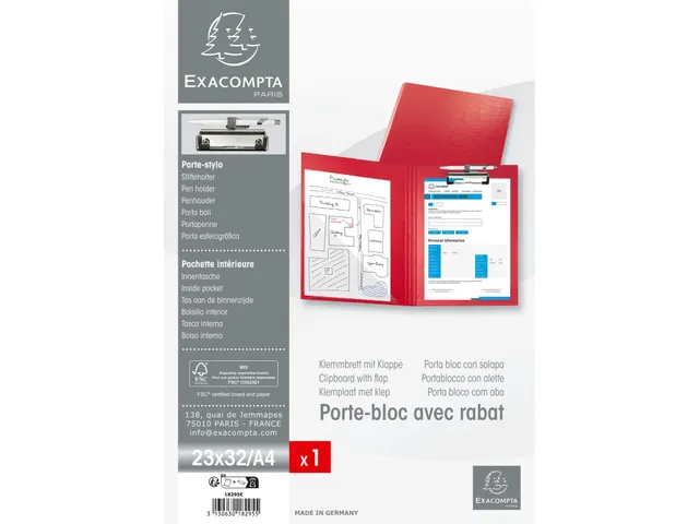 Klemplaat/klep gecoa t papier A4 rood