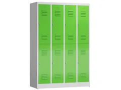 Dubbeldekse garderobekast 1800x1185x500mm 4x2vak klink RAL7035 RAL6018