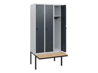 locker met bank,HxBxD 1950x900x815mm,3vak,vak B 300mm,draaigrendel - 2