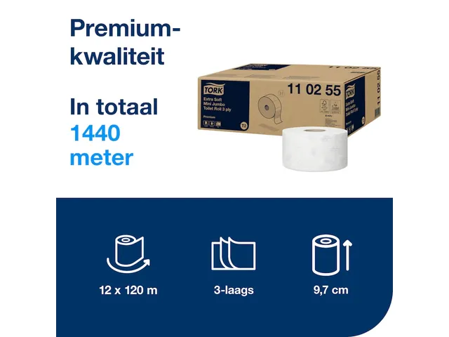 Toiletpapier Tork T2 Jumbo 110255 3-laags 120m 600 Vel 12 Rollen