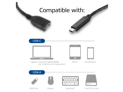 Kabel ACT USB 3.0 OTG USB-C male naar USB-A female
