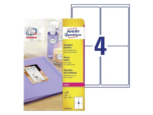 Etiket Avery Zweckform L7769-40 99.1x139mm hoogglans wit 160 stuks