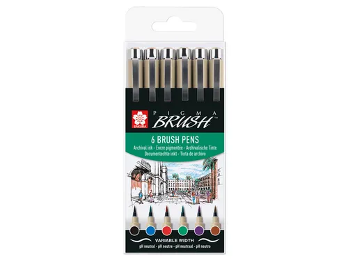 Brushpen Sakura Pigma Brush set à 6 stuks zwart