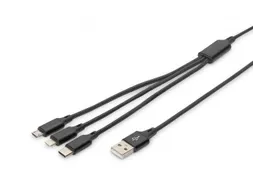 USB-oplaadkabel 1m 3-in-1 Kabel Nylon Gevlochten Zwart