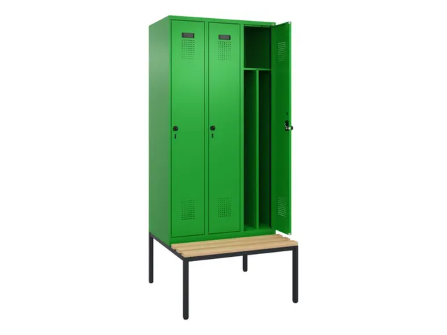 locker met bank,voor scheiding van kleding,HxBxD 2120x900x815mm,3vak