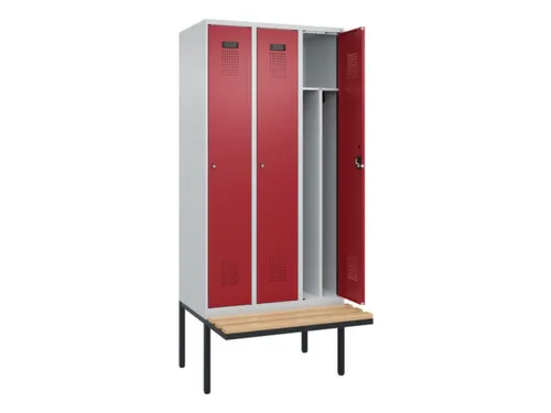 locker met bank,voor scheiding van kleding,HxBxD 2120x900x815mm,3vak