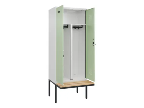 PBM-locker met bank,HxBxD 2120x800x815mm,2vak,vak B 400mm,draaigrendel